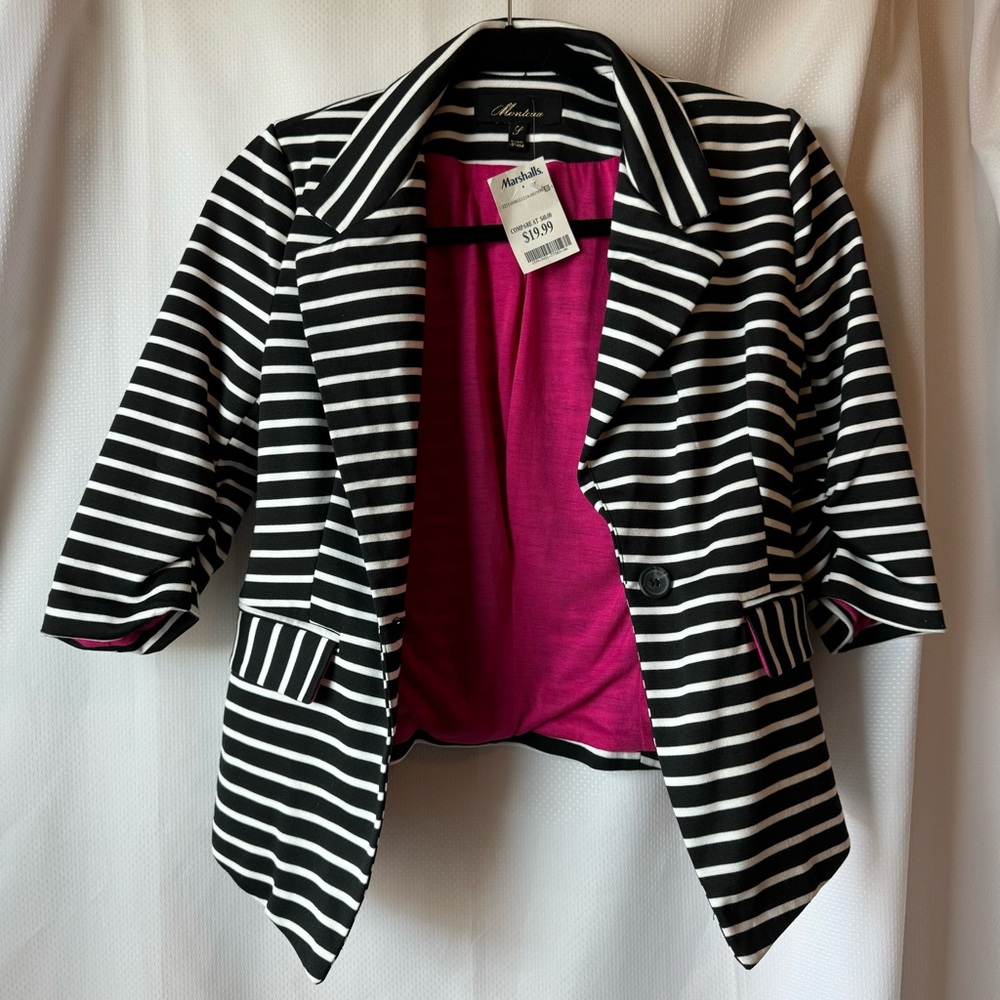 Monteau | 3/4 Length Sleeves | Black & White Striped Blazer